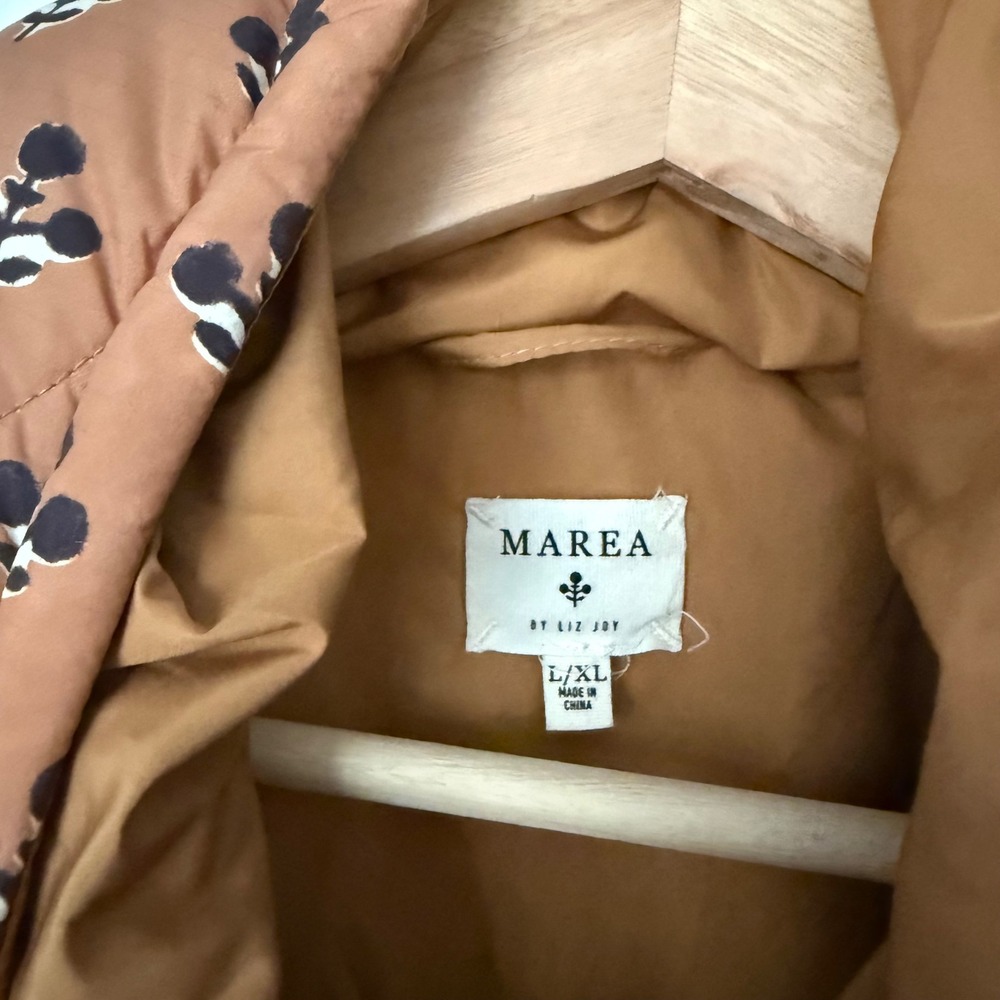 MAREA rust orange floral quilted puffer full zip up hooded lightweight coat - Picture 7 of 8